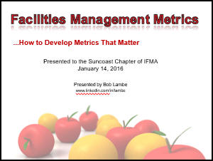 Cover of Facility Management Metrics presentation by Robert Lambe